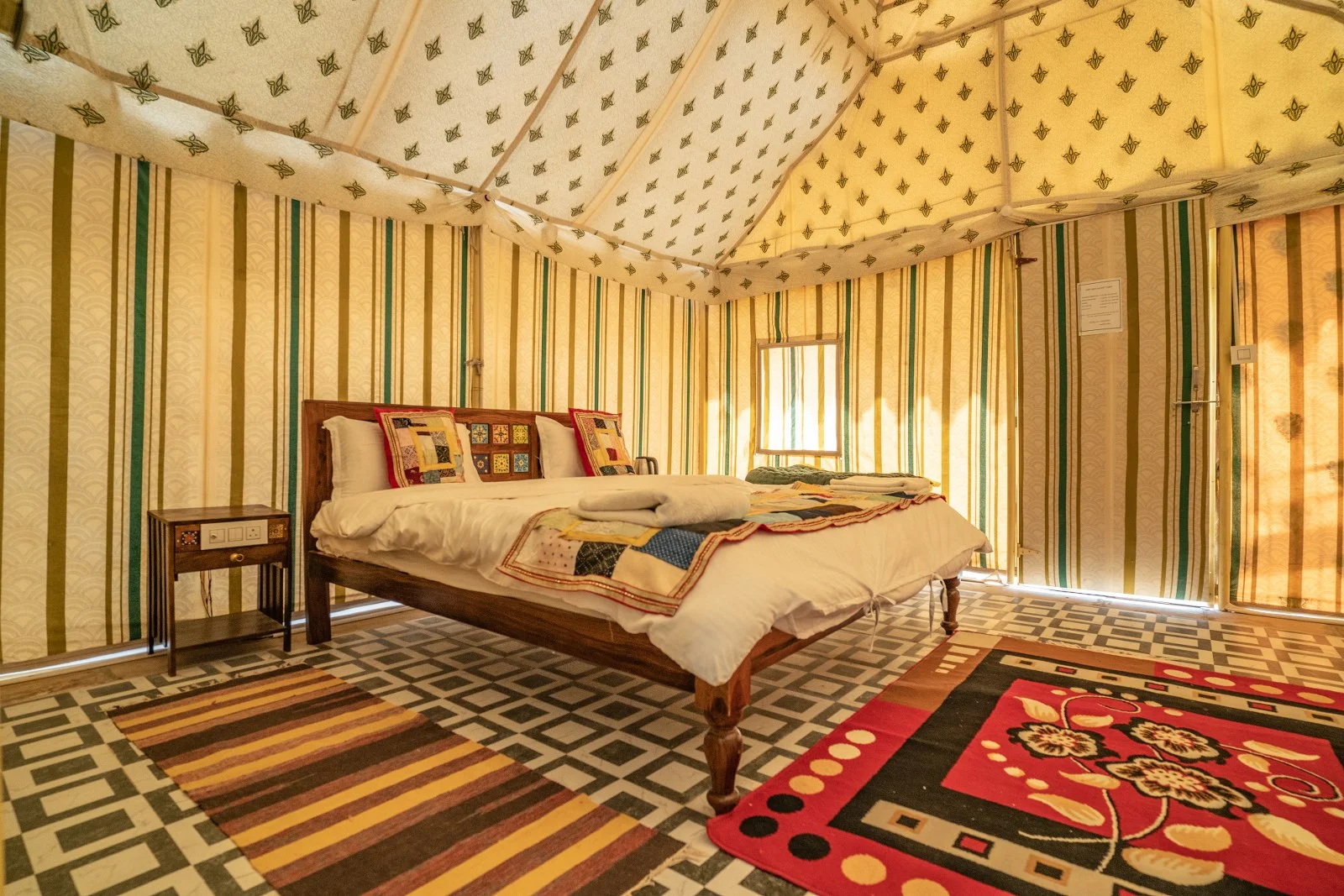 Tent interior with double bed