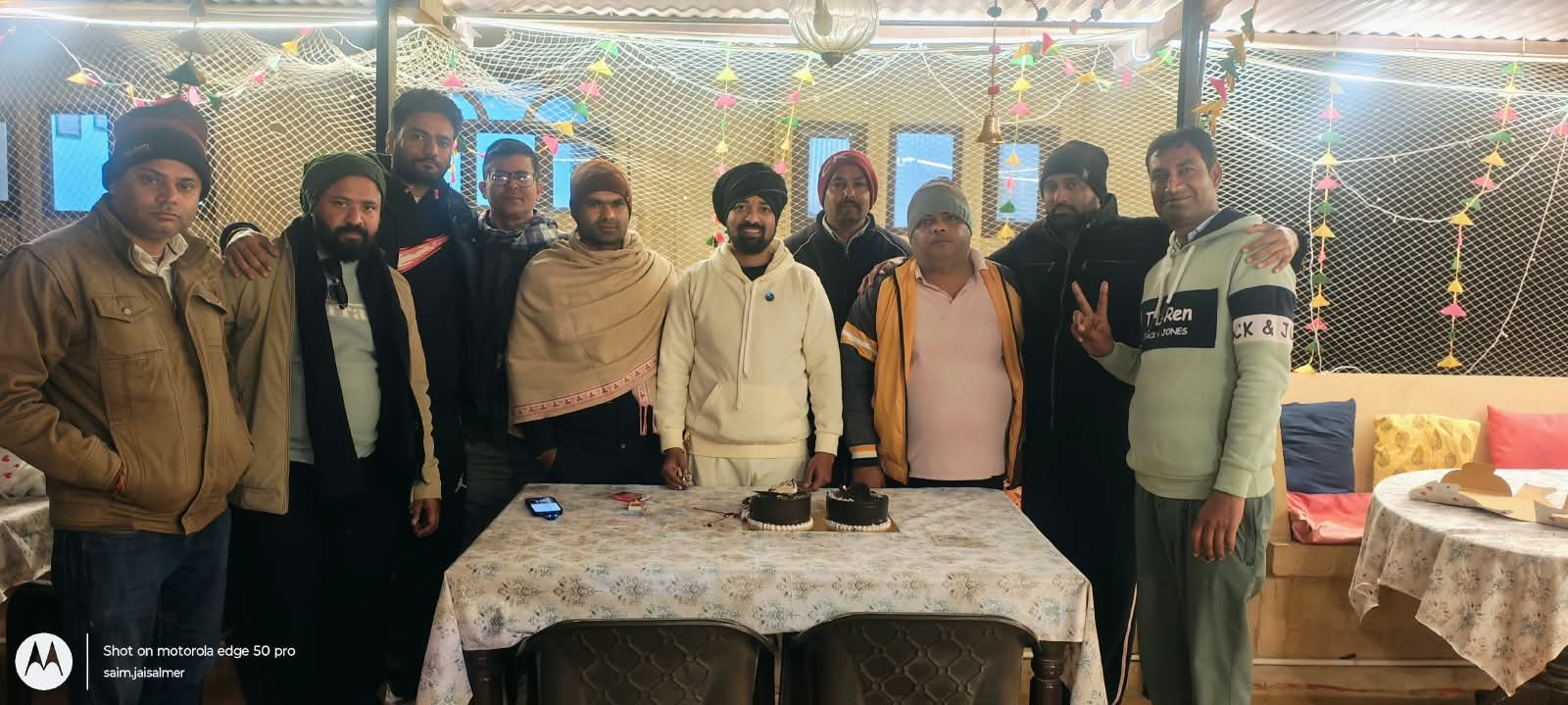 Group celebration on a rooftop